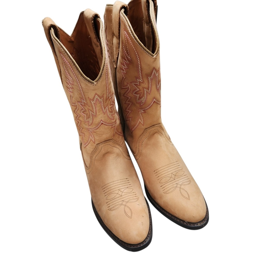 Women's Size 10 Cowboy Boots Cowgirl Western Mid Block Leather Embroidery Boots*
